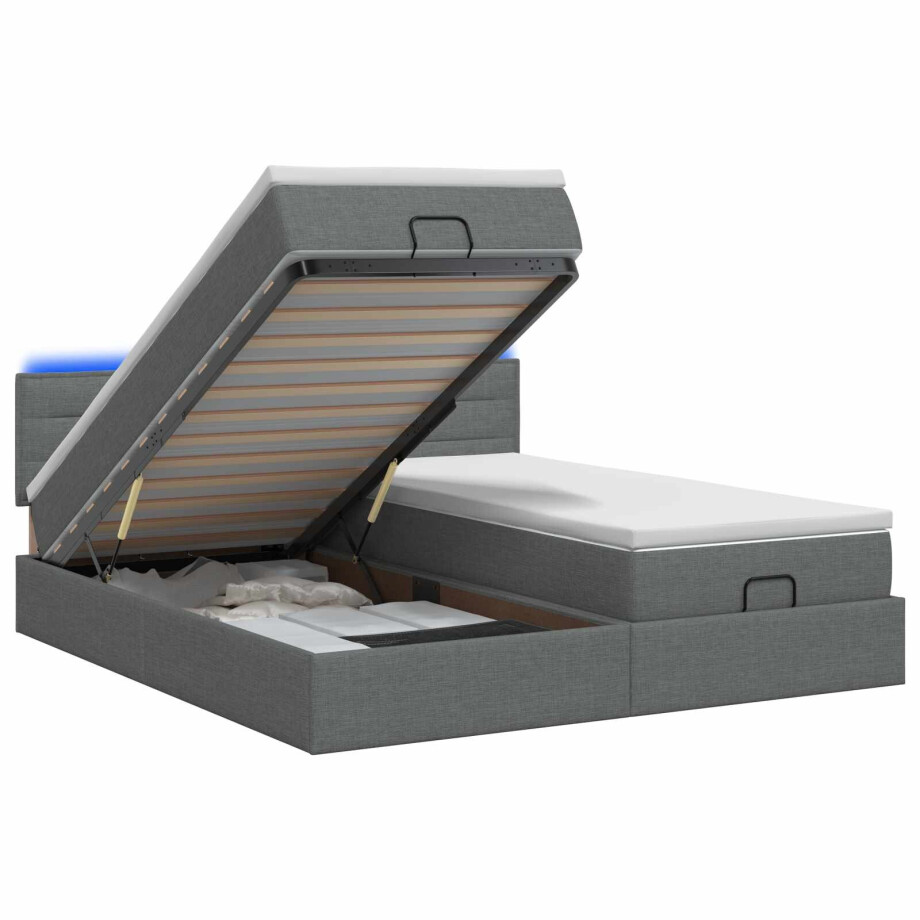 vidaXL Ottoman Bed met Matrassen en LED Donkergrijs 160 x 200 cm Stof vidaXL Ottoman Bed met Matrassen en LED Donkergrijs 160 x 200 cm Stof afbeelding 1