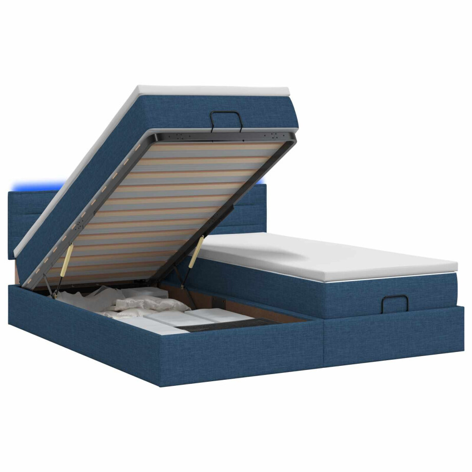 vidaXL Ottoman Bed met Matrassen en LED Blauw 180 x 200 cm Stof vidaXL Ottoman Bed met Matrassen en LED Blauw 180 x 200 cm Stof afbeelding 1
