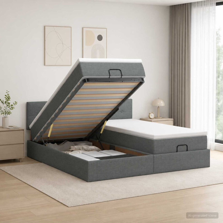 vidaXL Ottoman bed met matras met hoofdeinde 2 st Donkergrijs Stof afbeelding 1