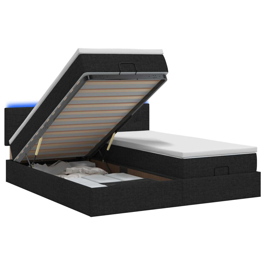 vidaXL Ottoman Bed met Matrassen en LED Zwart 180 x 200 cm Stof vidaXL Ottoman Bed met Matrassen en LED Zwart 180 x 200 cm Stof afbeelding 1