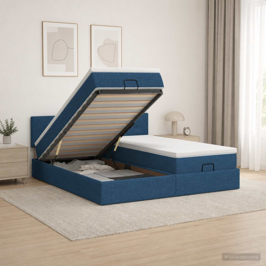 vidaXL Ottoman bed met matras met hoofdeinde 2 st Blauw Stof afbeelding 1
