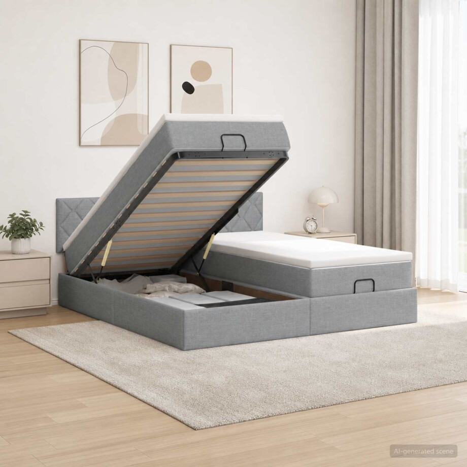 vidaXL Ottoman bed met matras met hoofdeinde 2 st Lichtgrijs Stof afbeelding 1