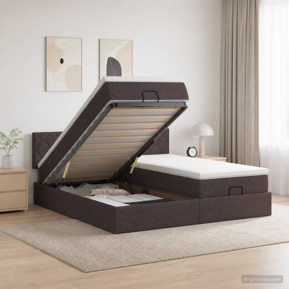 vidaXL Ottoman bed met matras met hoofdeinde 2 st Donkerbruin Stof afbeelding 1