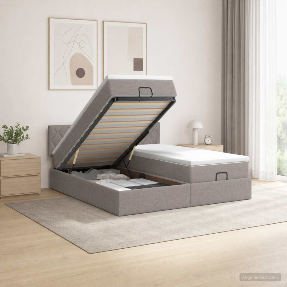 vidaXL Ottoman bed met matras met hoofdeinde 2 st Taupe Stof afbeelding 1