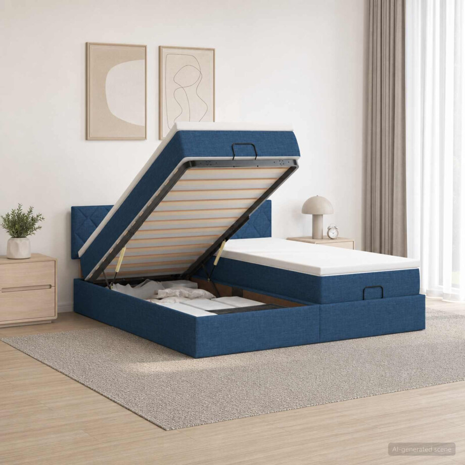 vidaXL Ottoman bed met matras met hoofdeinde 2 st Blauw Stof afbeelding 1
