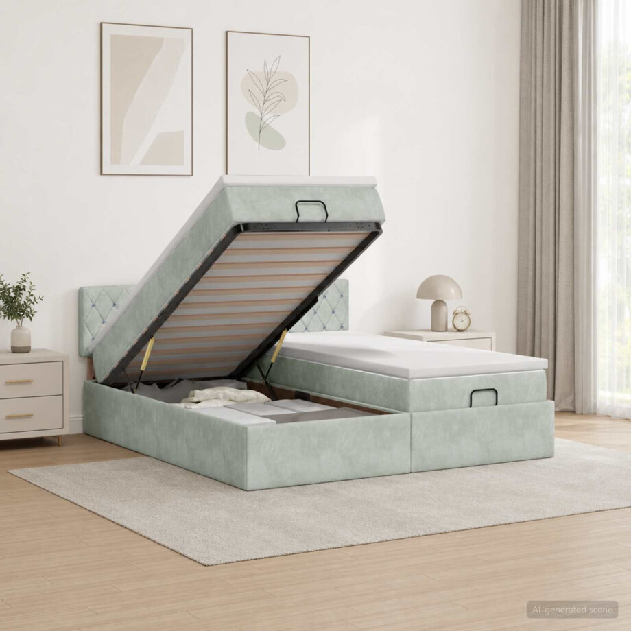 vidaXL Ottoman bed met matras met hoofdeinde 2 pcs Lichtgrijs Fluweel vidaXL Ottoman bed met matras met hoofdeinde 2 pcs Lichtgrijs Fluweel afbeelding 1