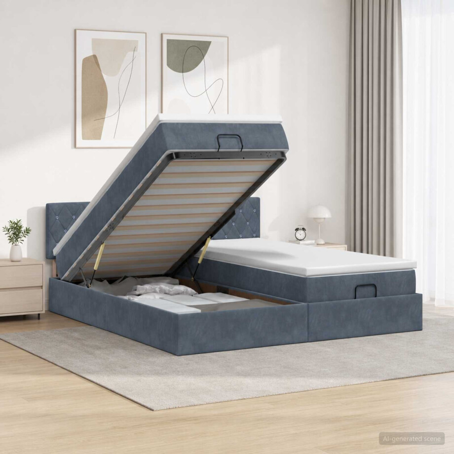 vidaXL Ottoman bed met matras met hoofdeinde 2 pcs Donkergrijs Fluweel afbeelding 1