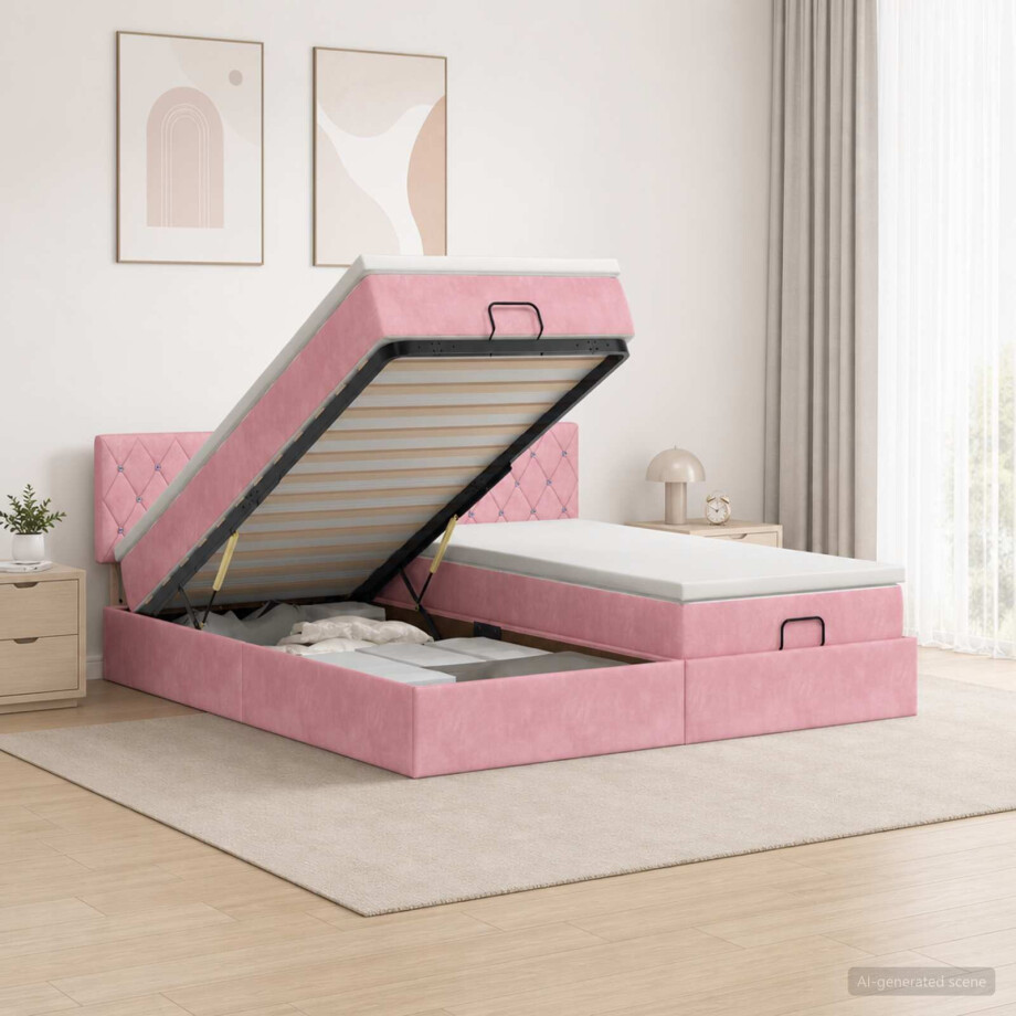 vidaXL Ottoman bed met matras met hoofdeinde 2 pcs Roze Fluweel vidaXL Ottoman bed met matras met hoofdeinde 2 pcs Roze Fluweel afbeelding 1