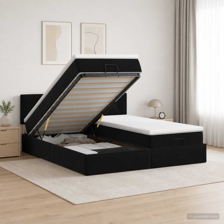 vidaXL Ottoman bed met matras met hoofdeinde 2 st Zwart Fluweel vidaXL Ottoman bed met matras met hoofdeinde 2 st Zwart Fluweel afbeelding 1
