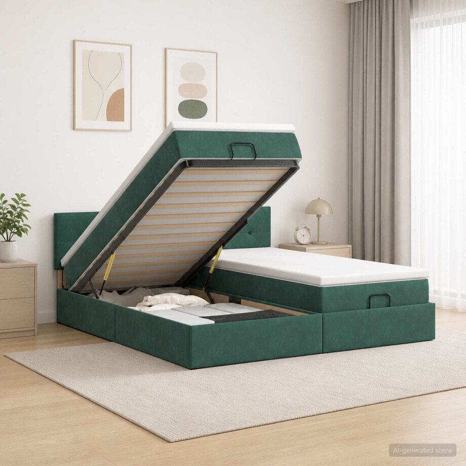vidaXL Ottoman bed met matras met hoofdeinde 2 st Donkergroen Fluweel vidaXL Ottoman bed met matras met hoofdeinde 2 st Donkergroen Fluweel afbeelding 1