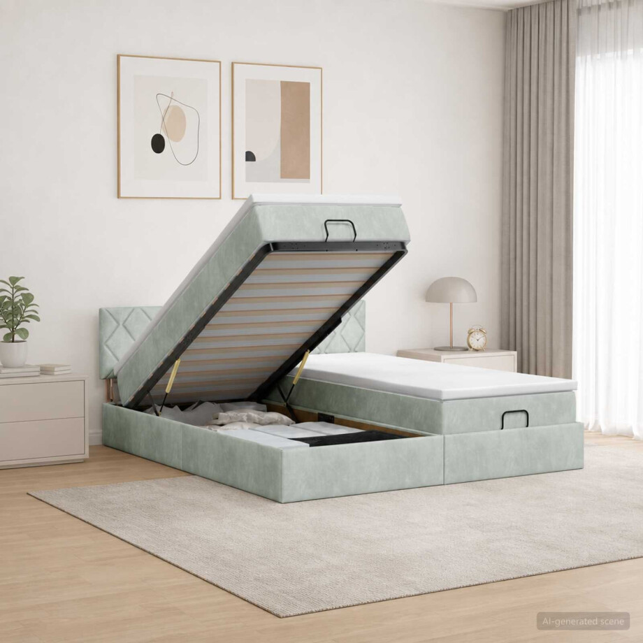 vidaXL Ottoman bed met matras met hoofdeinde 2 st Lichtgrijs Fluweel afbeelding 1