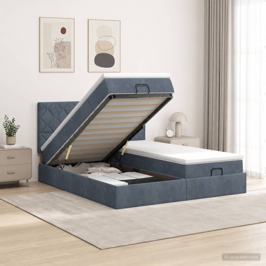 vidaXL Ottoman bed met matras met hoofdeinde 2 st Donkergrijs Fluweel afbeelding 1