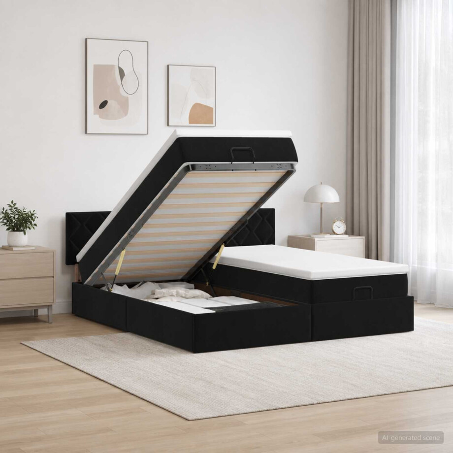 vidaXL Ottoman bed met matras met hoofdeinde 2 st Zwart Fluweel vidaXL Ottoman bed met matras met hoofdeinde 2 st Zwart Fluweel afbeelding 1