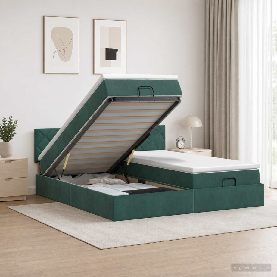 vidaXL Ottoman bed met matras met hoofdeinde 2 st Donkergroen Fluweel afbeelding 1