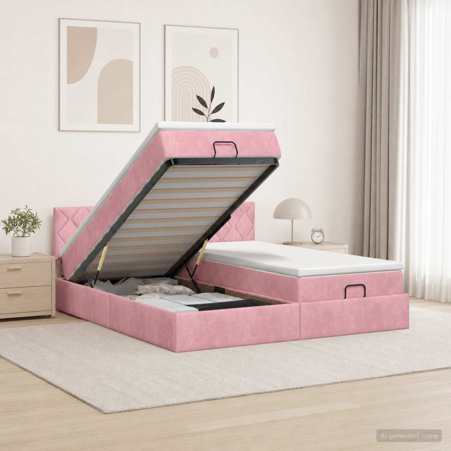 vidaXL Ottoman bed met matras met hoofdeinde 2 st Roze Fluweel vidaXL Ottoman bed met matras met hoofdeinde 2 st Roze Fluweel afbeelding 1