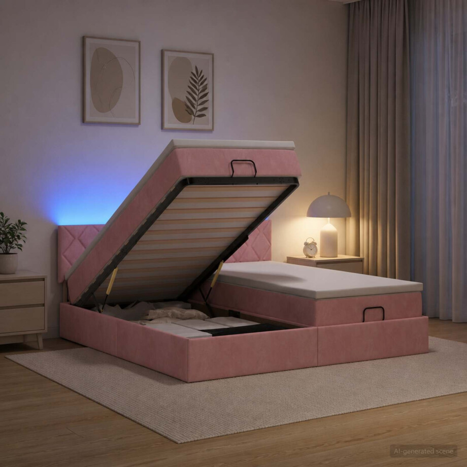 vidaXL Ottoman Bed met Matrassen en LED Roze 160 x 200 cm fluweel vidaXL Ottoman Bed met Matrassen en LED Roze 160 x 200 cm fluweel afbeelding 1