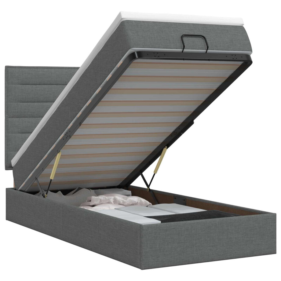 vidaXL Ottoman bed met matras Donkergrijs 80 x 200 cm Stof afbeelding 1