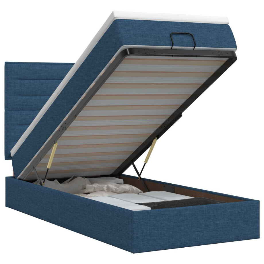 vidaXL Ottoman bed met matras met hoofdeinde Blauw 90 x 200 cm Stof afbeelding 1