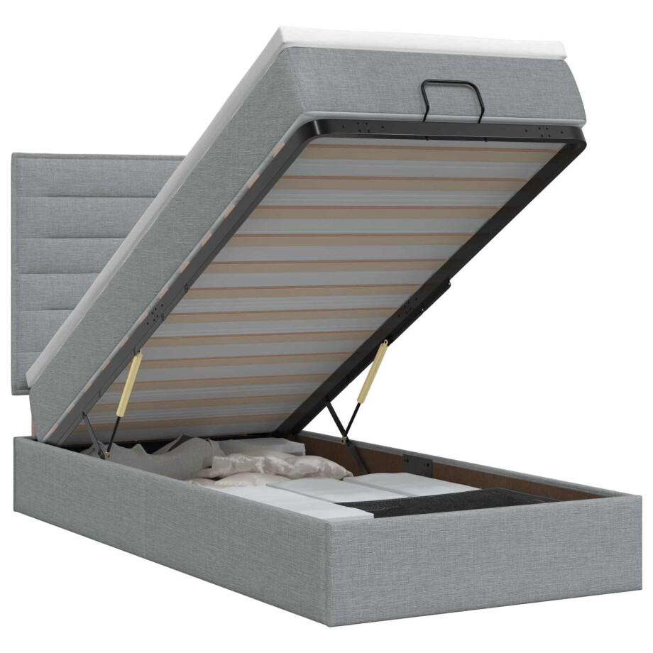 vidaXL Ottoman bed met matras Lichtgrijs 100 x 200 cm Stof afbeelding 1
