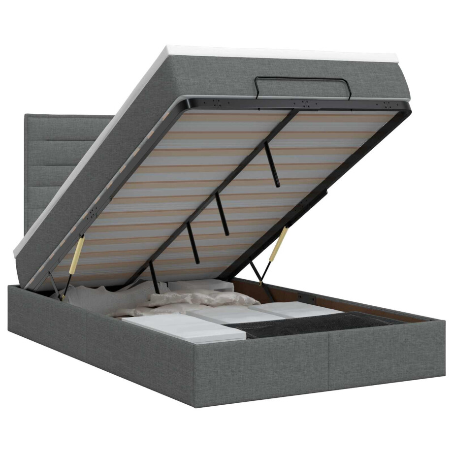 vidaXL Ottoman bed met matras Donkergrijs 120 x 190 cm Stof afbeelding 1