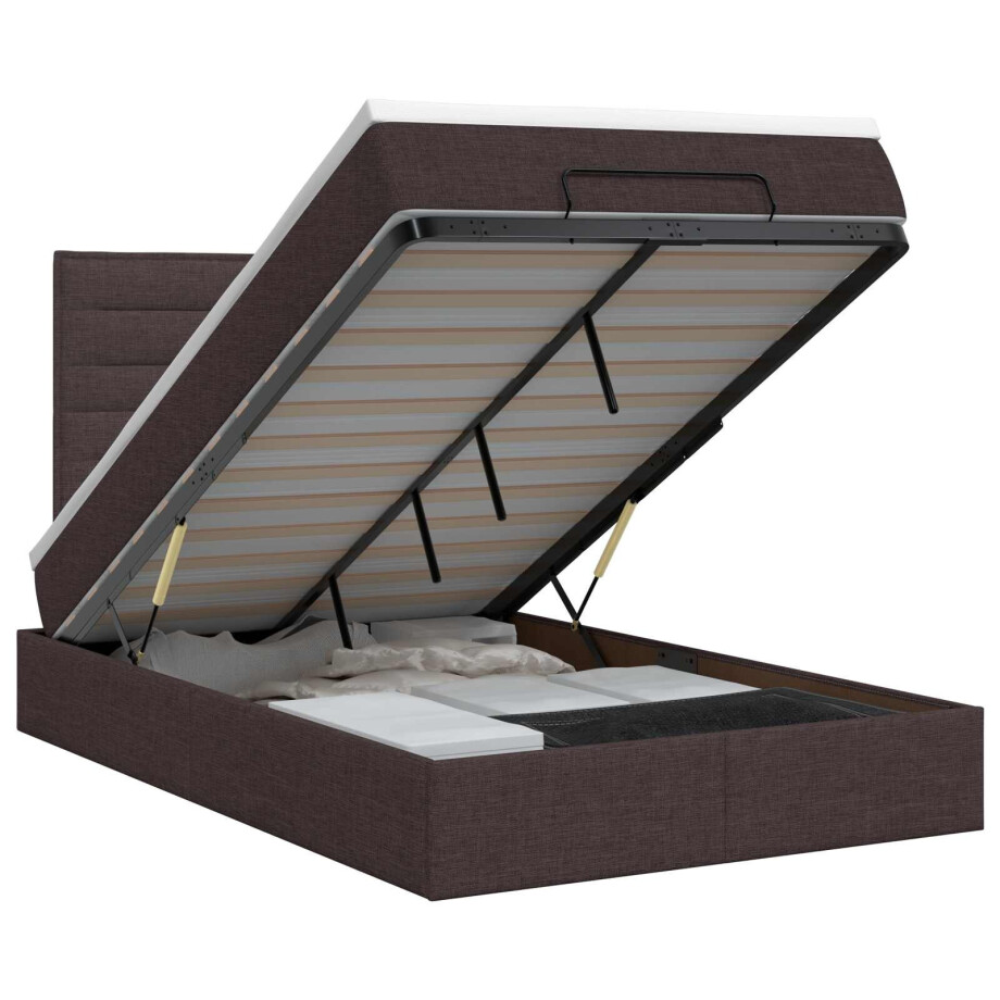 vidaXL Ottoman bed met matras Donkerbruin 120 x 190 cm Stof afbeelding 1