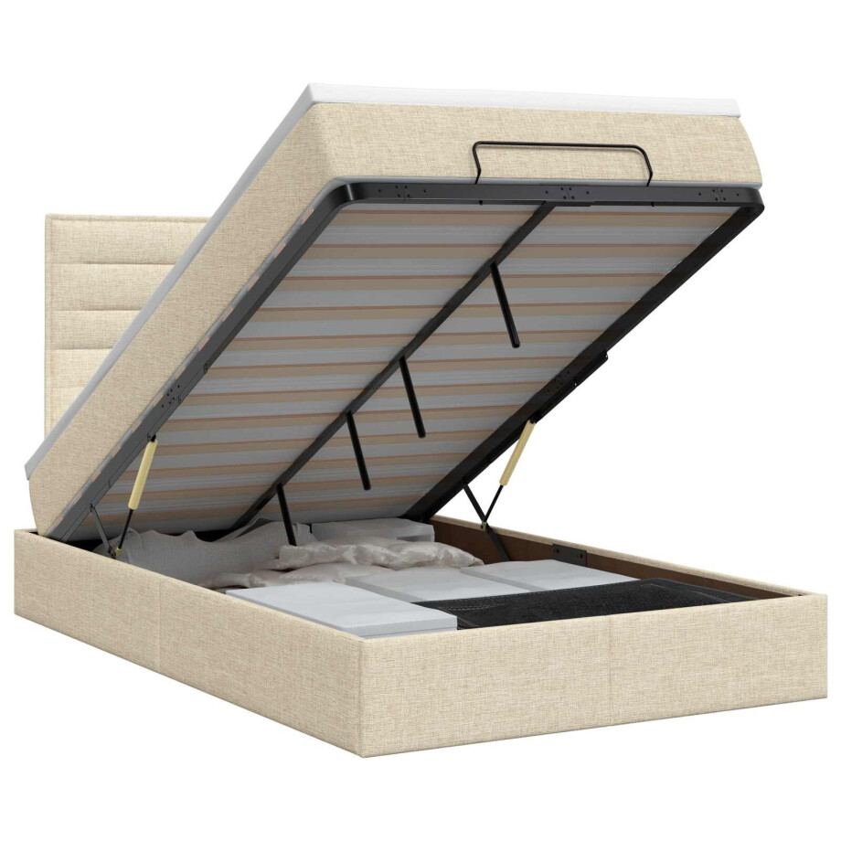 vidaXL Ottoman bed met matras Crèmekleurig 120 x 190 cm Stof afbeelding 1