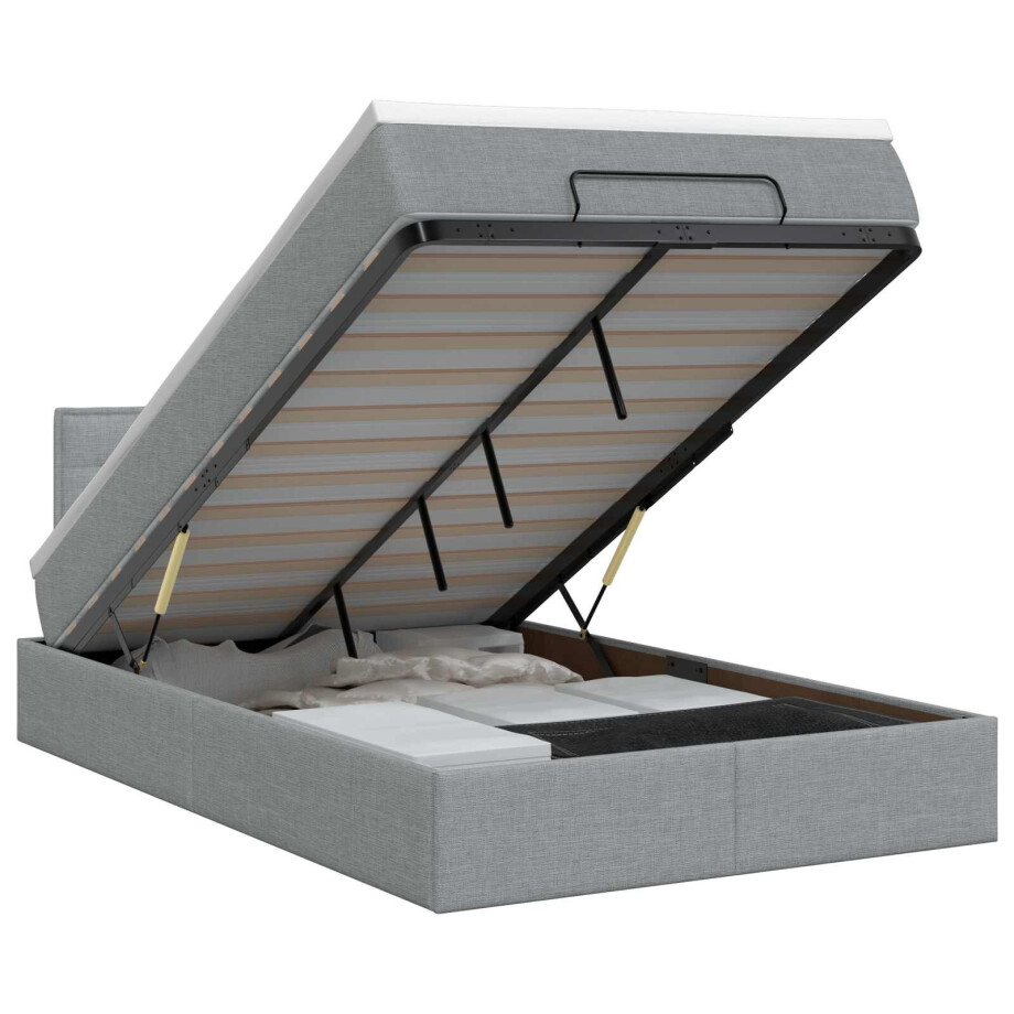 vidaXL Ottoman bed met matras Lichtgrijs 120 x 200 cm Stof afbeelding 1