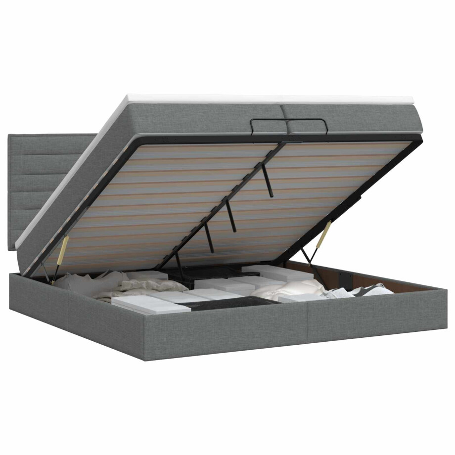 vidaXL Ottoman bed met matras Donkergrijs 200 x 200 cm Stof afbeelding 1
