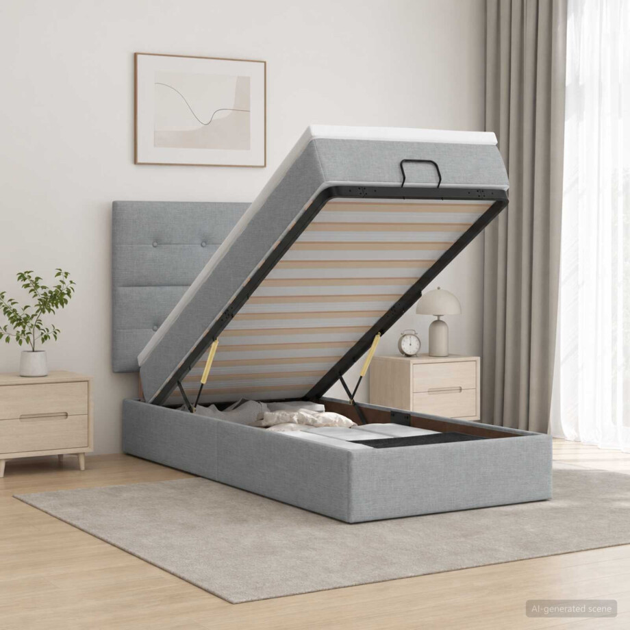 vidaXL Ottoman bed met matras Lichtgrijs 100 x 200 cm Stof vidaXL Ottoman bed met matras Lichtgrijs 100 x 200 cm Stof afbeelding 1