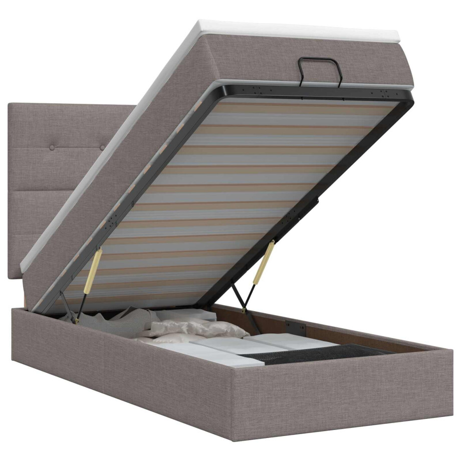 vidaXL Ottoman bed met matras met hoofdeinde Taupe 90 x 200 cm Stof afbeelding 1