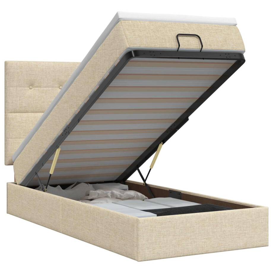 vidaXL Ottoman bed met matras Crèmekleurig 100 x 200 cm Stof afbeelding 1
