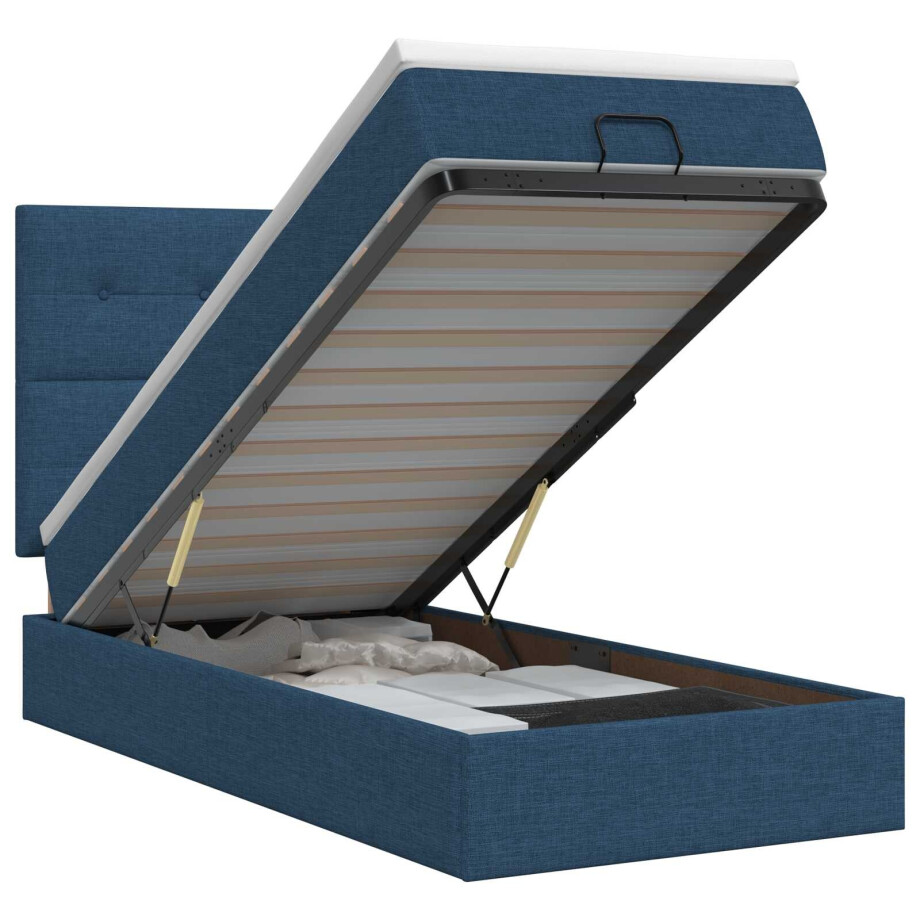 vidaXL Ottoman bed met matras met hoofdeinde Blauw 100 x 200 cm Stof afbeelding 1
