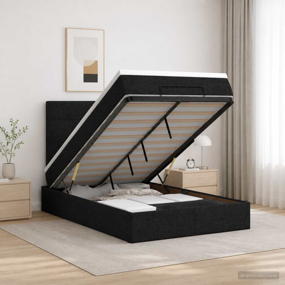 vidaXL Ottoman bed met matras met hoofdeinde Zwart 120 x 190 cm Stof vidaXL Ottoman bed met matras met hoofdeinde Zwart 120 x 190 cm Stof afbeelding 1