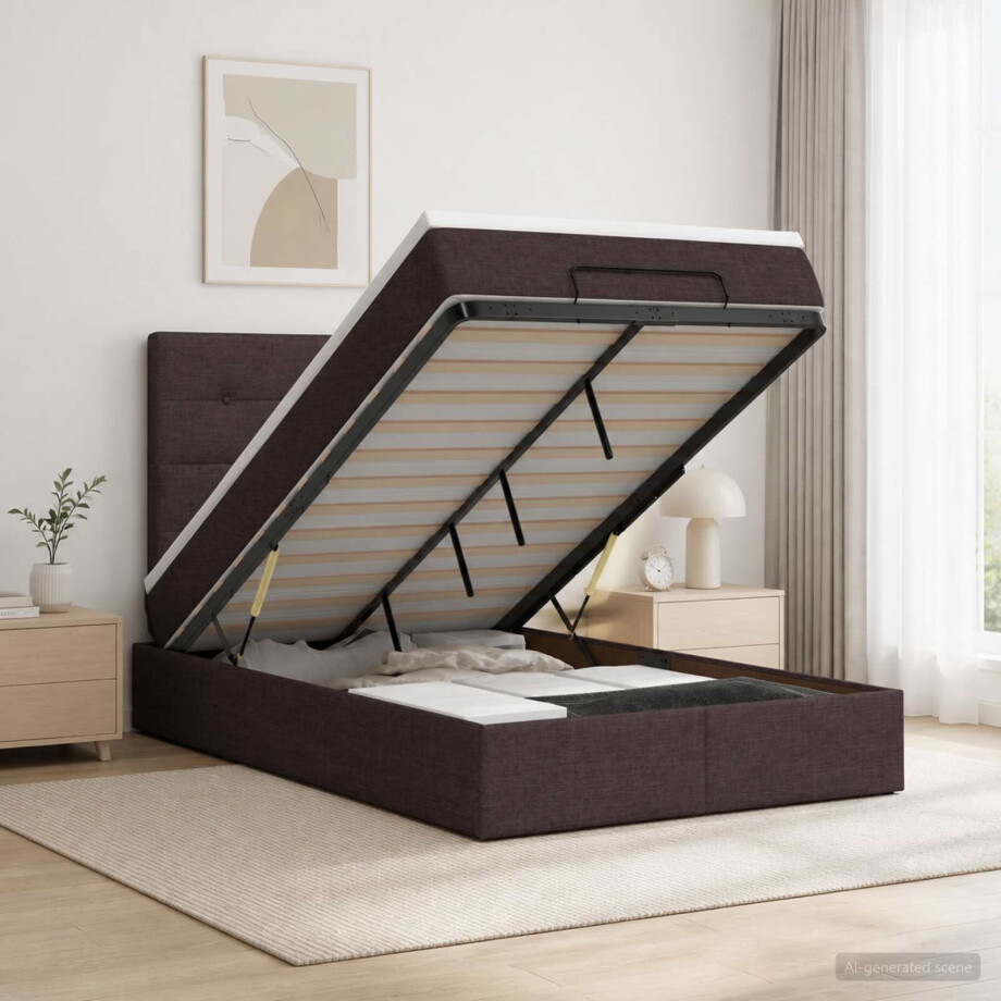 vidaXL Ottoman bed met matras Donkerbruin 120 x 190 cm Stof afbeelding 1