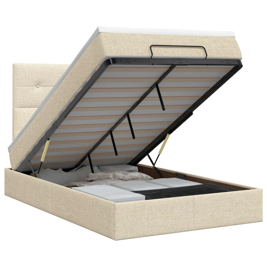 vidaXL Ottoman bed met matras Crèmekleurig 120 x 190 cm Stof afbeelding 1