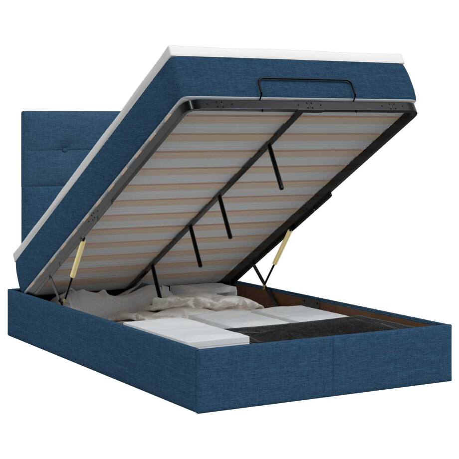 vidaXL Ottoman bed met matras met hoofdeinde Blauw 120 x 190 cm Stof afbeelding 1