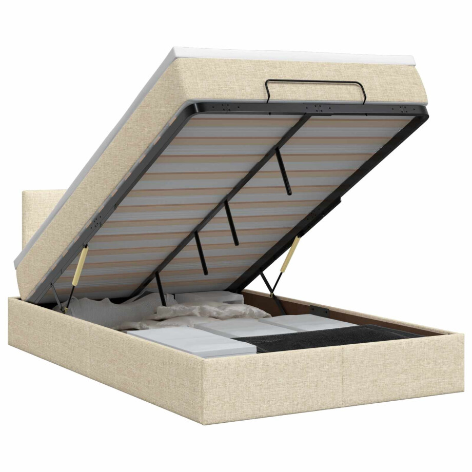 vidaXL Ottoman bed met matras Crèmekleurig 120 x 200 cm Stof vidaXL Ottoman bed met matras Crèmekleurig 120 x 200 cm Stof afbeelding 1