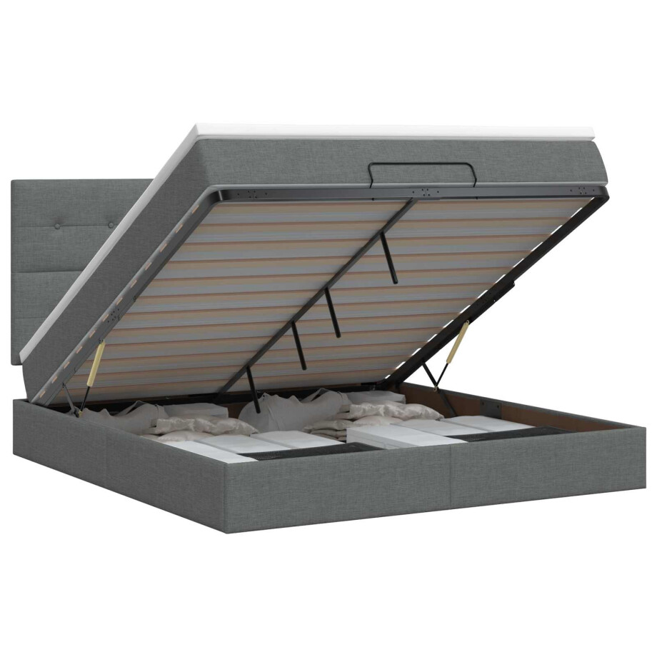 vidaXL Ottoman bed met matras Donkergrijs 140 x 190 cm Stof vidaXL Ottoman bed met matras Donkergrijs 140 x 190 cm Stof afbeelding 1