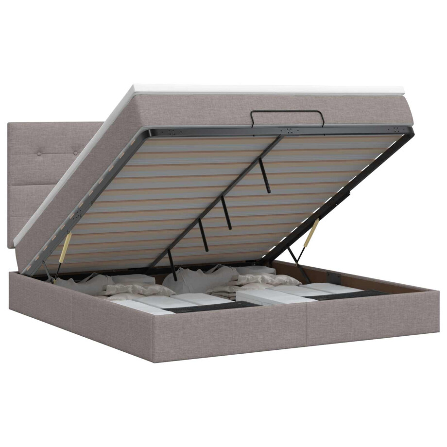 vidaXL Ottoman bed met matras met hoofdeinde Taupe 140 x 190 cm Stof afbeelding 1