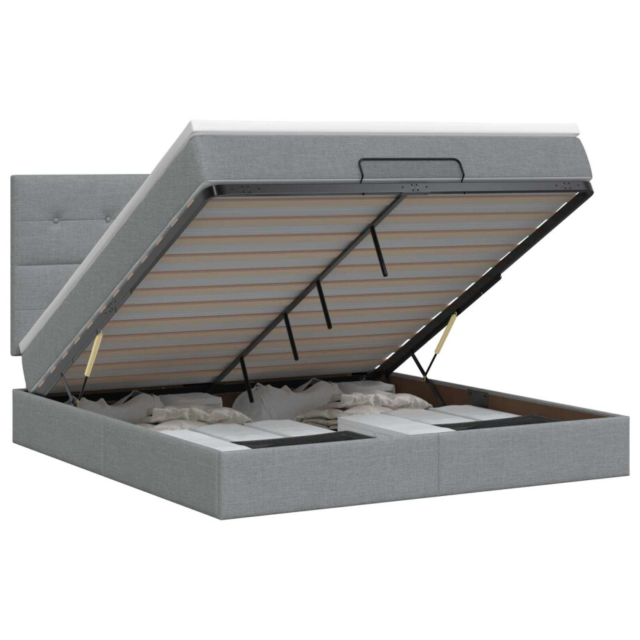 vidaXL Ottoman bed met matras Lichtgrijs 140 x 200 cm Stof afbeelding 1