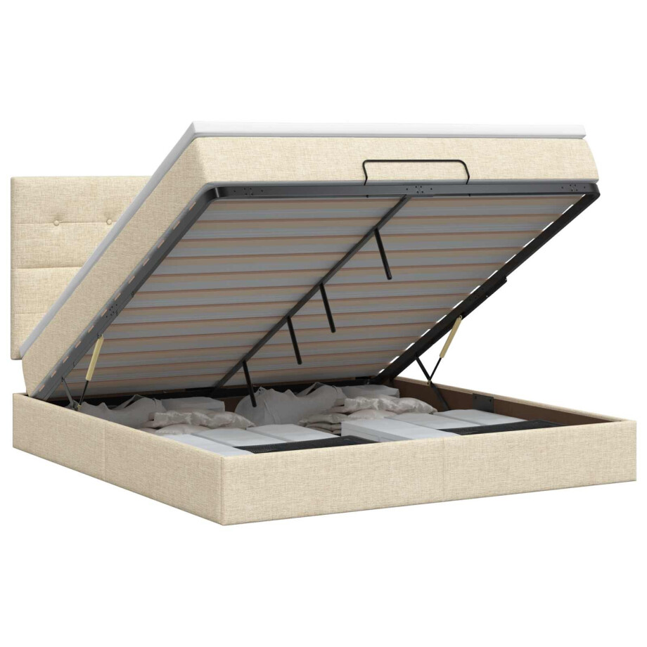 vidaXL Ottoman bed met matras Crèmekleurig 140 x 200 cm Stof afbeelding 1