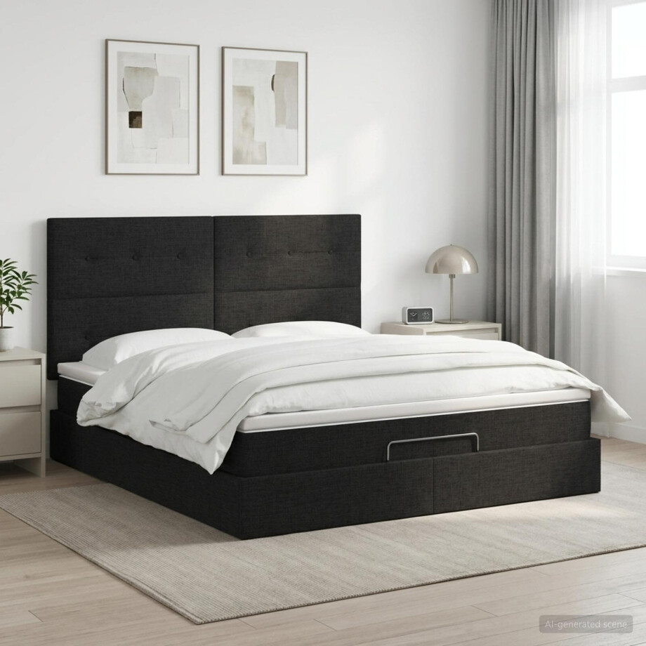 vidaXL Ottoman bed met matras met hoofdeinde Zwart 180 x 200 cm Stof afbeelding 1