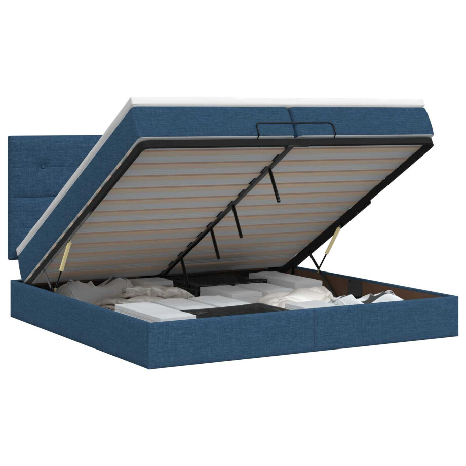 vidaXL Ottoman bed met matras met hoofdeinde Blauw 200 x 200 cm Stof vidaXL Ottoman bed met matras met hoofdeinde Blauw 200 x 200 cm Stof afbeelding 1