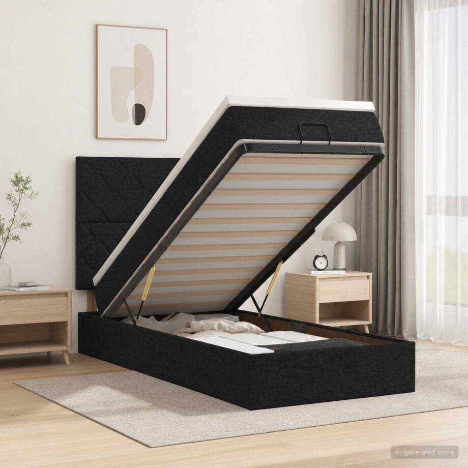 vidaXL Ottoman Bed met Matrassen en LED Zwart 80 x 200 cm Stof vidaXL Ottoman Bed met Matrassen en LED Zwart 80 x 200 cm Stof afbeelding 1