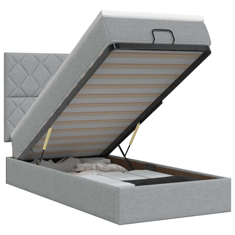 vidaXL Ottoman bed met matras Lichtgrijs 100 x 200 cm Stof afbeelding 1