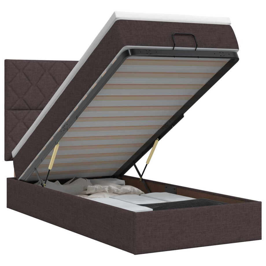 vidaXL Ottoman bed met matras Donkerbruin 100 x 200 cm Stof afbeelding 1