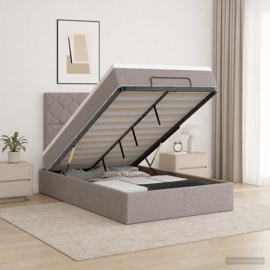 vidaXL Ottoman bed met matras met hoofdeinde Taupe 120 x 190 cm Stof afbeelding 1
