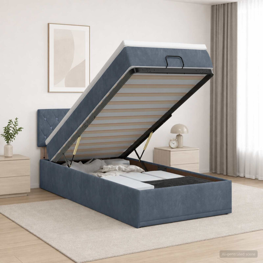 vidaXL Ottoman bed met matras Donkergrijs 100 x 200 cm Fluweel vidaXL Ottoman bed met matras Donkergrijs 100 x 200 cm Fluweel afbeelding 1