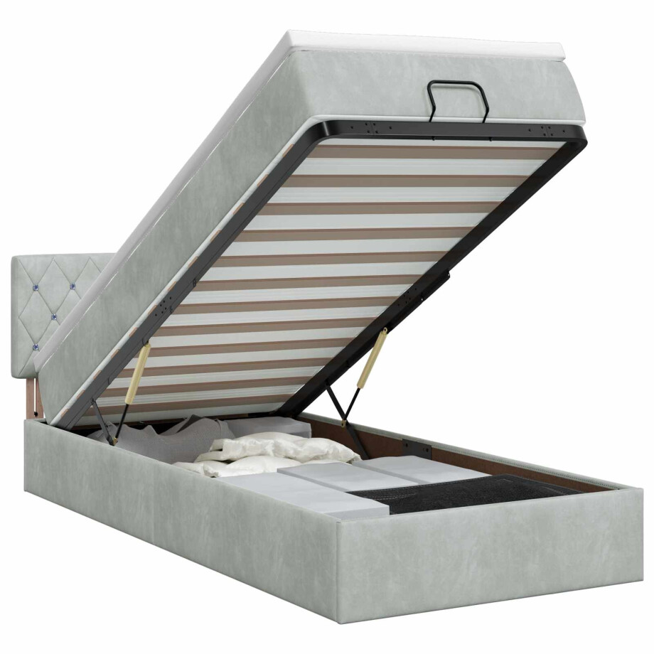 vidaXL Ottoman bed met matras Lichtgrijs 100 x 200 cm Fluweel afbeelding 1