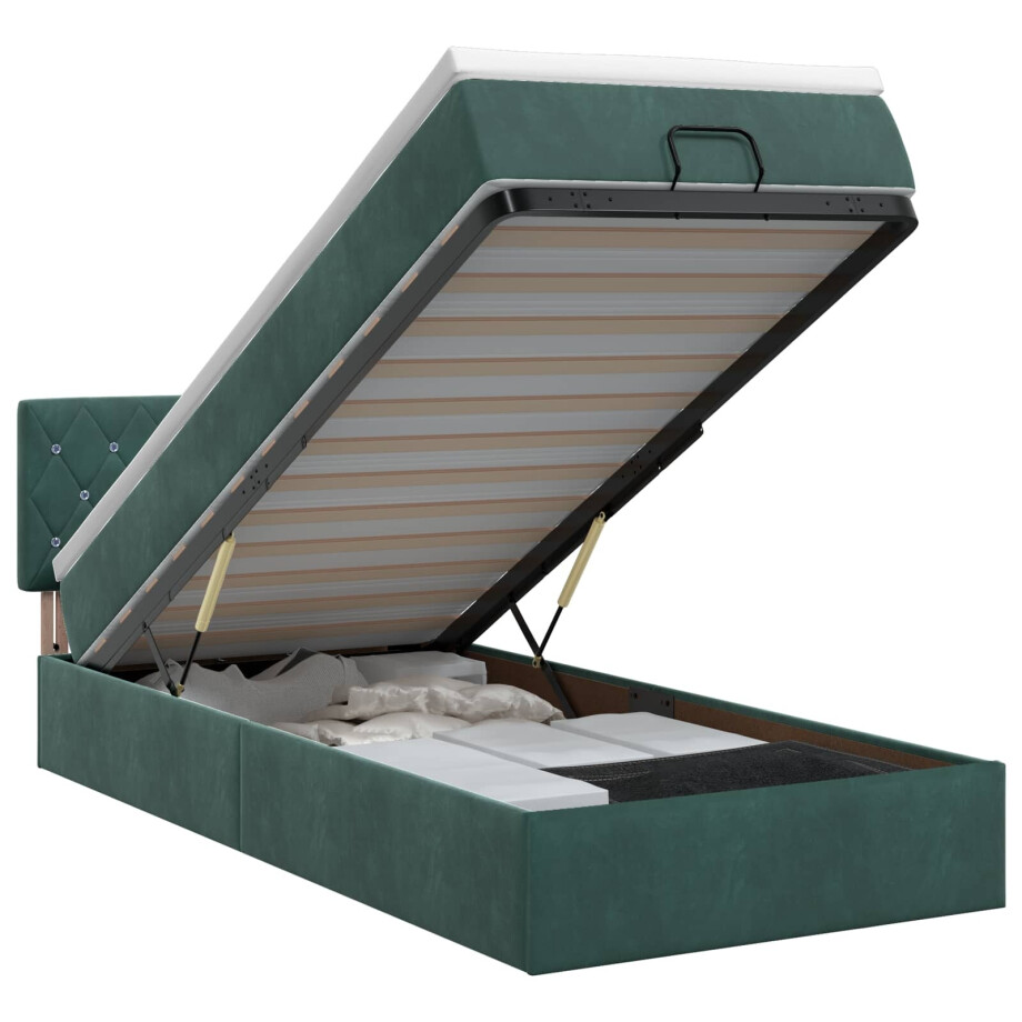 vidaXL Ottoman bed met matras Donkergroen 100 x 200 cm Fluweel vidaXL Ottoman bed met matras Donkergroen 100 x 200 cm Fluweel afbeelding 1